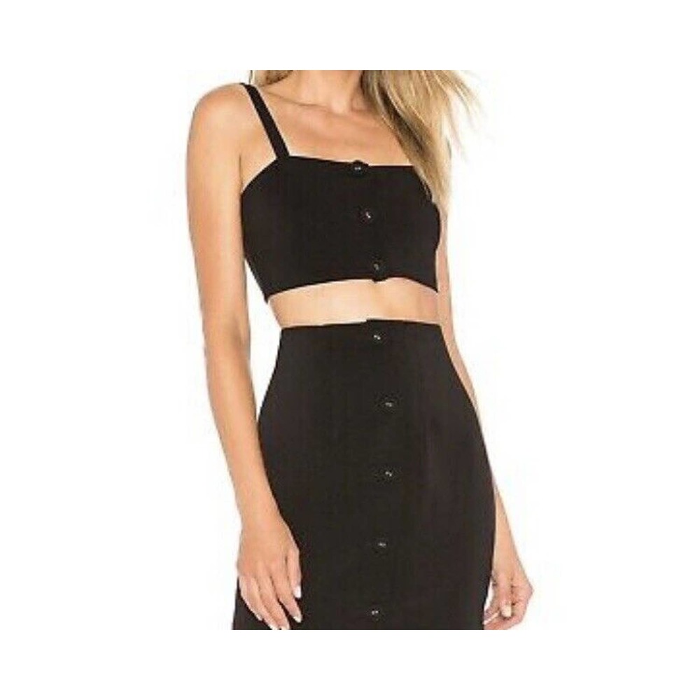 NWT h:ours Womens‎ Issey Crop Top Adjustable Straps Button Front Size XXS Black